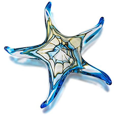 HDCRYSTALGIFTS Figurine d'étoile de mer en verre soufflé à la main, objets de collection, animaux marins, vie marine, décoration d'intérieur, sculpture en verre de Murano