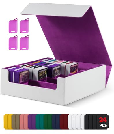 UAONO Kartenaufbewahrungsbox für Trading Cards, 2400+ MTG Commander Deck Box mit 24pcs bunten Teilern, Kartenetui passend für Magic TCG PTCG Spielkarten(weiß&lila)