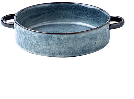 SDA287MZ Essteller Teller Chinesische Kreative Keramik Platte Haushalt Doppel Ohr Griff Große Schüssel Platte Runde Porzellan Teller Flachteller(A)