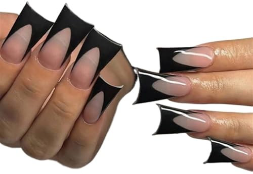 Long Duck Feet Fan Flare Tips Duck Nail Tips French Simple False Nails Detachable Full Cover Press On Nails Women Girls Nail Tools Nail Extension Major(Black)