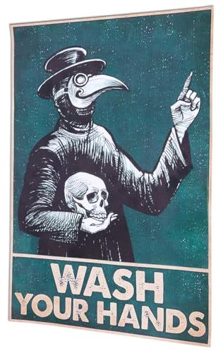 Gothic Badezimmer Schild Dekor, 30 x 21 cm Pestarzt-Wanddekoration Gothic-Dekor für Badezimmer Lustiges Wasch Deine Hände-Poster für Toilette Badezimmer Schlafzimmer