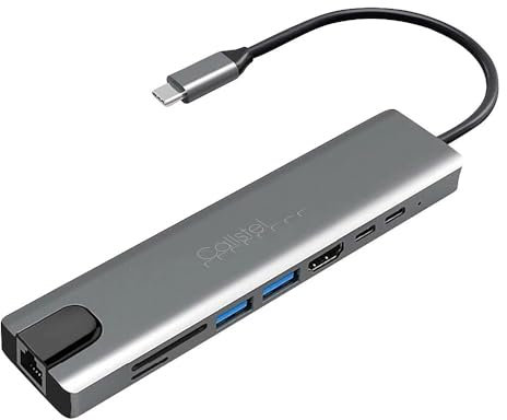 Callstel Ethernet Adapter: 8in1-Dockingstation, 4K-HDMI mit 60 Hz, 87W PD, USB 3.0, RJ45, SD-Slot (USB Hub, Multiport Adapter, Lade Funktion)