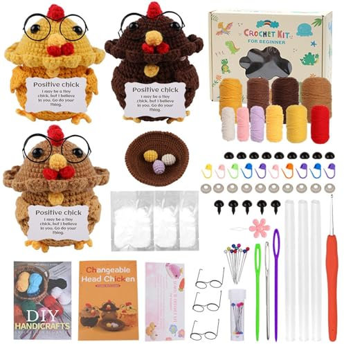 Vjeybv Häkelset Tier - Häkeln Tier Kits Häkeln Huhn - Häkelset Tiere, Positive Häkeltiere für Rucksack, Desktop oder Auto, Geburtstage