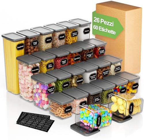 Homhut Boite Rangement Cuisine Lot de 26, Boite Hermetique Alimentaire, Boite Conservation Alimentaire en Plastique avec couvercles pour Céréales, Farine et Aliments Secs