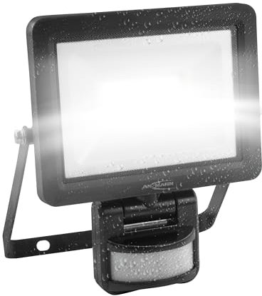 Ansmann LED-Wandstrahler, robuster & kompakter Baustrahler mit Bewegungssensor für Werkstatt, Baustelle, Garage, Strahlwasserschutz, super hell 2200lm, Schwarz