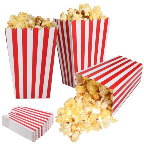 18 Stück Popcorn Tüten,Klein Popcorn Boxes,Schlieren Popcorntüten,Papier Süßigkeiten Tüten Candy Tüten,Snack Boxen,Movie Night Kino Zubehör,für Partysnacks Geschenktüten,Weihnachten(Rot)