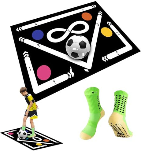 Fußball-Trainingsmatte für Kinder – rutschfeste Fußarbeitsmatte mit leiser Stoßdämpfung für Ballbeherrschung – Fußball-Fußschritt-Trainingsgerät