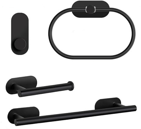 HOMMEY - Portasciugamani da bagno senza trapano - Porta asciugamani adesivo da bagno- Portasciugamani 40 cm + 3 accessori bagno - Acciaio inossidabile 304 - Adesivo ultra forte- Set 4 pezzi accessori