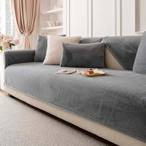 LINGKY Sofa Überzug, Samt Sofabezug 1 2 3 4 Sitzer Sofabezüge Couch Überzug L Form Ecksofa Sofa Couch Überwurfdecke, Sofahusse Sofaüberwürfe Sofaschoner Sofa Abdeckung (Grau,70x210cm)
