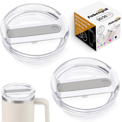 Fabenyok 30 OZ Tumbler Lid Replacement Fit for Stanley Cup, 2 Pack Clear Replacement Lids Fit for Stanley Travel Tumbler, Spill Proof Tumbler Covers for Stanley Cup Accessories (Clear - Frost)