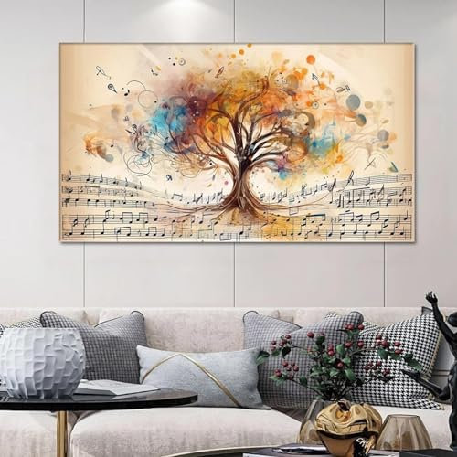 BMGKYAGL Abstrakte kreative Idee, Musikthema, Baumposter, Notenblatt, Leinwandgemälde, Vintage-Baumdrucke, Bürodekoration, 30 x 50 cm, rahmenlos