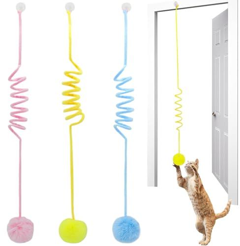 LOMSUXA 3PCS Jouets Suspendus pour Chat Jouets pour Chat à Porte Suspendue Jouets pour Chaton en Corde élastique Amusants Jouets d'intérieur adaptés à l'exercice du Chat en intérieu