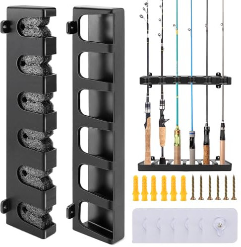 KOUHA Rutenständer Angelruten Angelhalter Rutenhalter Angelrutenhalter Wand Rrutenhalter Angel Horizontale Vertikaler Angelrutenhalter für Familie Wand Garage Aufbewahrung 6 Angelruten (Schwarz)