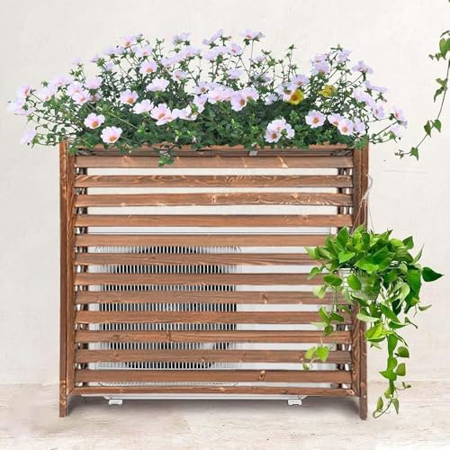 YHDMDQ Klimagerät Abdeckung Außengerät 120x57x100cm, Holz Verkleidung Für Klimaanlagen Wärmepumpen, Abdeckung Klimaanlage Außengerät Blumenregal Balkon Pflanzenregal(33.4x13.7x29.5in/85x35x75cm)