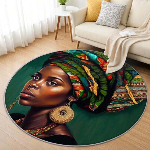 AevuCub Afrikanische Frau Teppich Rund 120cm Kurzflor - Waschbare Teppiche Wohnzimmer Afrika Ethno - Runder Teppich 120 Durchmesser Kinderzimmer - Bettvorleger Schlafzimmer rutschfest Weich