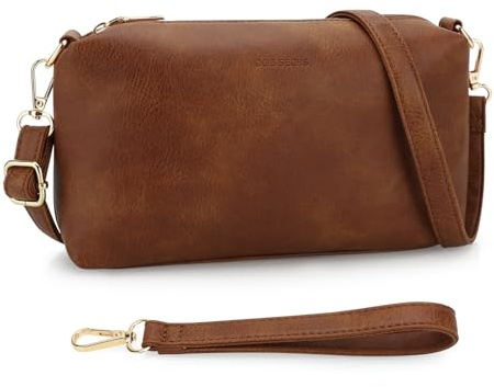 DOB SECHS Umhängetasche Damen, Klein PU-Leder Crossbody Bag Handytasche, Schultertasche mit Verstellbar Abnehmbar Schultergurte & Handgelenkband, Braun