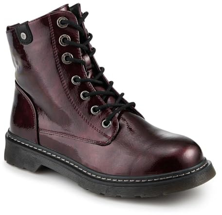 Wide Fit Patent Military Boots - Burgundy Patent Size 5