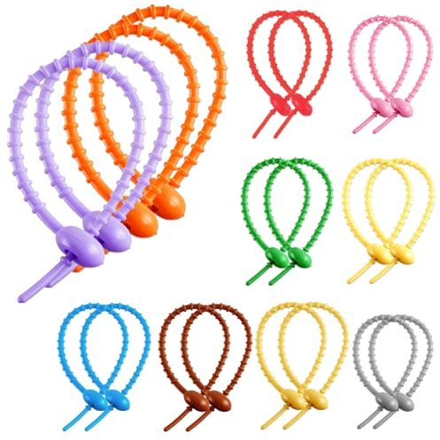 20Pcs Colorful Silicone Cable Ties, Reusable Silicone Twist Snake Ties, Elastic Twist Ties, Bag Seal Clips for Cord Management Family Office (Multiple Color)