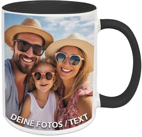 HD PRINT4YOU Tasse Personalisiert Keramik - Keramiktasse mit Foto Fototasse mit eigenem Foto selbst gestalten - Schwarz