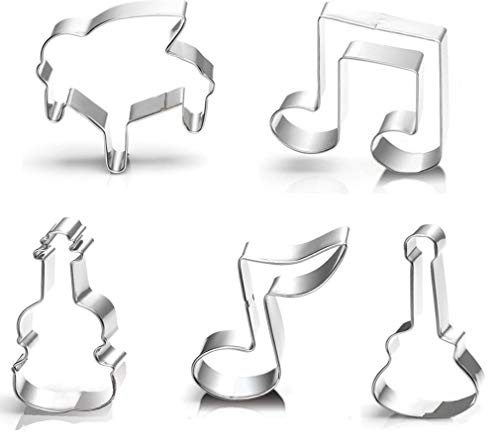 Lot de 5 emporte-pièces en forme de note de musique en acier inoxydable pour décoration de gâteaux
