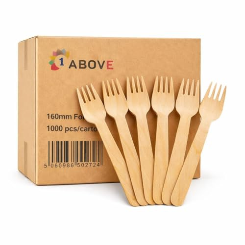 1000 Pack Wooden Forks – Biodegradable Birch Wood Disposable Cutlery, Eco Friendly Strong Wooden Forks for Hot & Cold Food, Ideal for Parties, BBQ, Picnic, Catering & Weddings