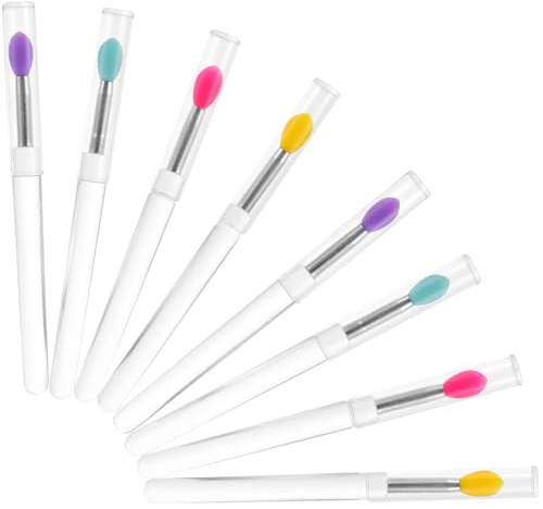 IDEANATEGRATE 8pcs Silicone Lip Brushes with Caps and Plastic Handles for Applying Lip Balm and Smooth Finish Portable Small Size for Travel and Daily Use