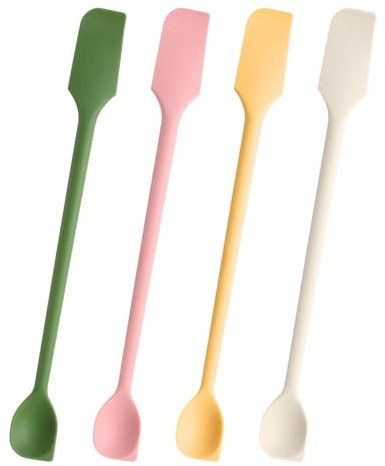 4Pcs Mini Silicone Spatula Set, Long Dual-Ended Small Silicone Spatula, 10 Inch Baking Spatulas Multicolor Silicones Jar Spatulas for Cooking, Scooping, Mixing, Makeup & Jars
