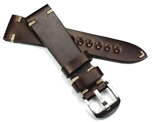 RIOS 1931 Herren Leder Uhrenarmband Shell Cordovan Vintage 22 mm dunkel braun