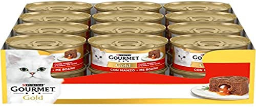 Purina Gourmet Gold, Feuchtfutter für Katzen, weich, mit Rind, 24 Dosen zu je 400 g