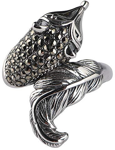 Vintage 925 Sterling Silber Fox Fuchs Ring mit Markasit Steine für Damen Offen und Verstellbar