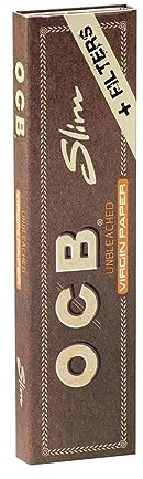 OCB Virgin King Size Papers + Tips, Slim, Unbleached, 8 Booklets
