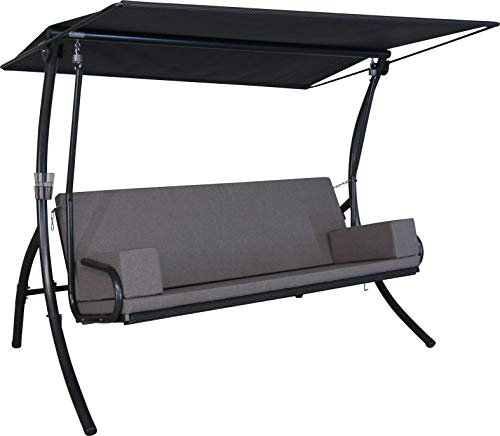 Angerer Freizeitmöbel GmbH Hollywoodschaukel Elegance Tolar - Gartenschaukel Made in Germany - Schaukel zum Sitzen, Liegen und Entspannen - inklusive Bett-Funktion - einfache Montage (Taupe)