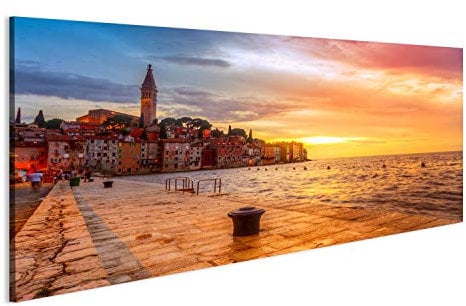 Bild Bilder auf Leinwand Schöner Sonnenuntergang in Rovinj an der Adriaküste von Kroatien Wandbild Leinwandbild Poster