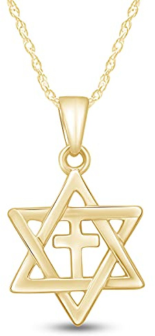 Jewish Star of David with Cross Pendant Necklace In 925Y Silver 18 Chain