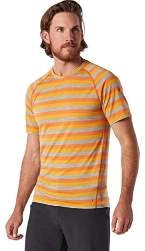Smartwool Men’s Short Sleeve Shirt - Merino 150 Wool Baselayer Performance Top Atomic Orange Stripe S
