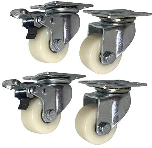 CASTOR Schwerlastrollen Möbelrollen 1,5 Zoll / 2 '' 50 mm mit Bremse Lenkrollen Leise Nylon plat Rollen 1000 kg für Industrietransport Wagen Krankenhaus 4 Stück