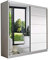 MOEBLO Schiebetürenschrank Eva 05 – Schwebetürenschrank 2-türig Kleiderschrank Garderobe Schiebtüren Schlafzimmer Wohnzimmerschrank mit Spiegel, Kleiderstange und Regale (BxHxT): 160x195x61 cm (Weiß)