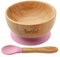 Babi® Ensemble bol et cuillère assortie pour bébé en bambou naturel avec anneau d'aspiration en silicone Rose