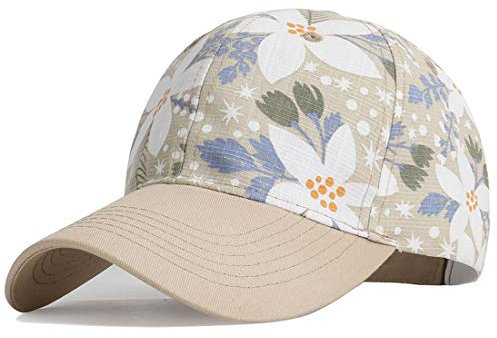 Yixda Damen Blumen Baseball Cap Verstellbar Basecap Tennis Golf Sport Kappe (Baseball, Beige)