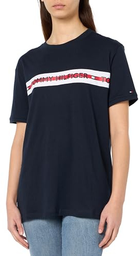 Tommy Hilfiger Cn Ss Tee Logo Kurzarm T-Shirts, Herren, Blau (Desert Sky), S