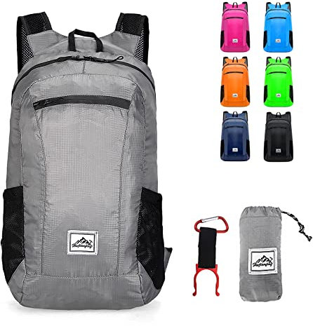 Lywencom Wanderrucksack, faltbar ultraleicht 20L wasserdicht Sport Lagerung leichten Rucksack für Outdoor-Radfahren Camping Picknick (grau)