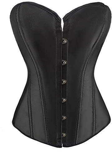 PAUSUNA Women's Satin Plain Pure Bustier Top Burlesque Basque Shaper Boned Corset (Black, 14)