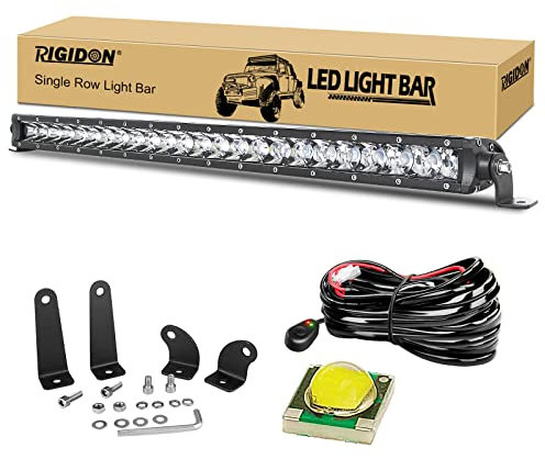 RIGIDON 26 Zoll 66cm 120W Einzelne reihe Led lichtleiste kfz mit 12V kabelbaum kit, Led strahler spot offroad beleuchtung für Auto SUV ATV, Traktor, LKW, Fahrzeuge, 6000K Weiß led nebelscheinwerfer
