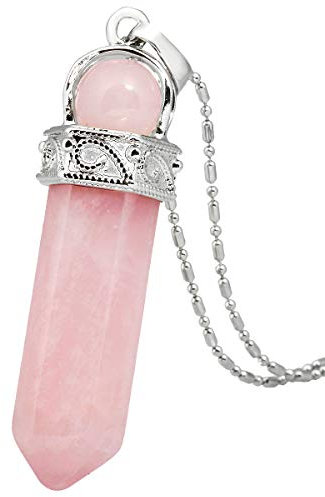 Nupuyai Rose Quartz Crystal Point Pendant Necklace for Women, Vintage Hexagonal Stone Pendulum Pendant with Chain