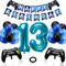 Phoetya Dekorationen zum 13. Geburtstag für Jungen, Gaming-Motto-Geburtstagsparty-Dekorationsset für Gamer, Happy Birthday-Banner, Game-Controller-Luftballons, schwarz-blaue Luftballons für Kinderpart