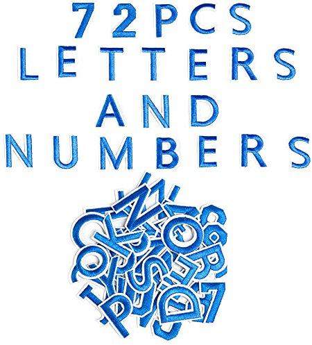 Harsgs Aufnäher zum Aufbügeln mit Buchstaben A–Z, Zahlen 0–9, Applikation für Kleidung, Kleid, Hut, Jeans, DIY-Zubehör, Blau, 72 Stück