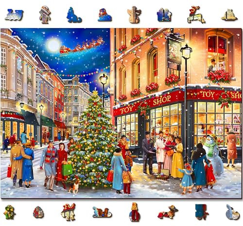 WOODEN.CITY Weihnachtspuzzle 1000 Teile -Weihnachtsstraße - Perfekte Weihnachtsdeko - Premium Qualität, Made in EU