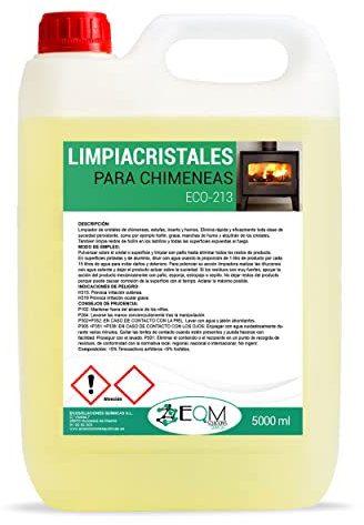 EQM - ECO-213 - Limpiacristales para Chimeneas, Estufas y Hornos - 5L - Limpia las manchas de humo y vaho de los cristales - Elimina hollín, limpia ladrillos y otras superficies expuestas al fuego