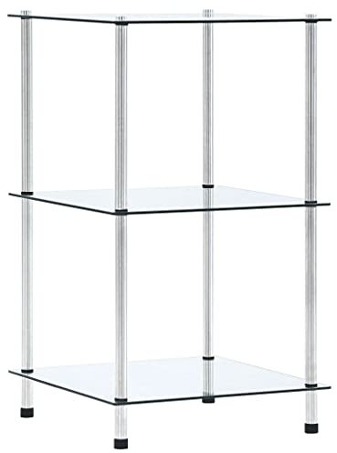 Gecheer Mehrzweckregal Bücherregal Glasregal Regal Standregal 40 x 40 x 67 cm (L x B x H) Mit 3 Ebenen,Dekoregal Wandregal Glasvitrine Badezimmer Körperpflege Storage Rack,Hartglas+Edelstahl-Rahmen