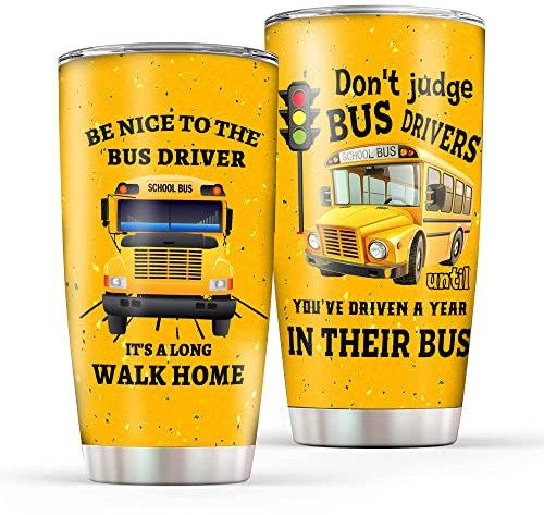 20 Oz School Bus Driver Tumbler: Back to School Bus Driver Thank You Appreciation & Birthday Retirement Christmas Gifts Mug